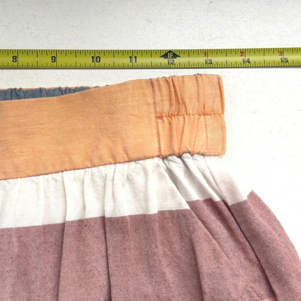 Loft Ann Taylor Striped Linen Blend Mini Skirt Orange Pink XS Pockets Elastic